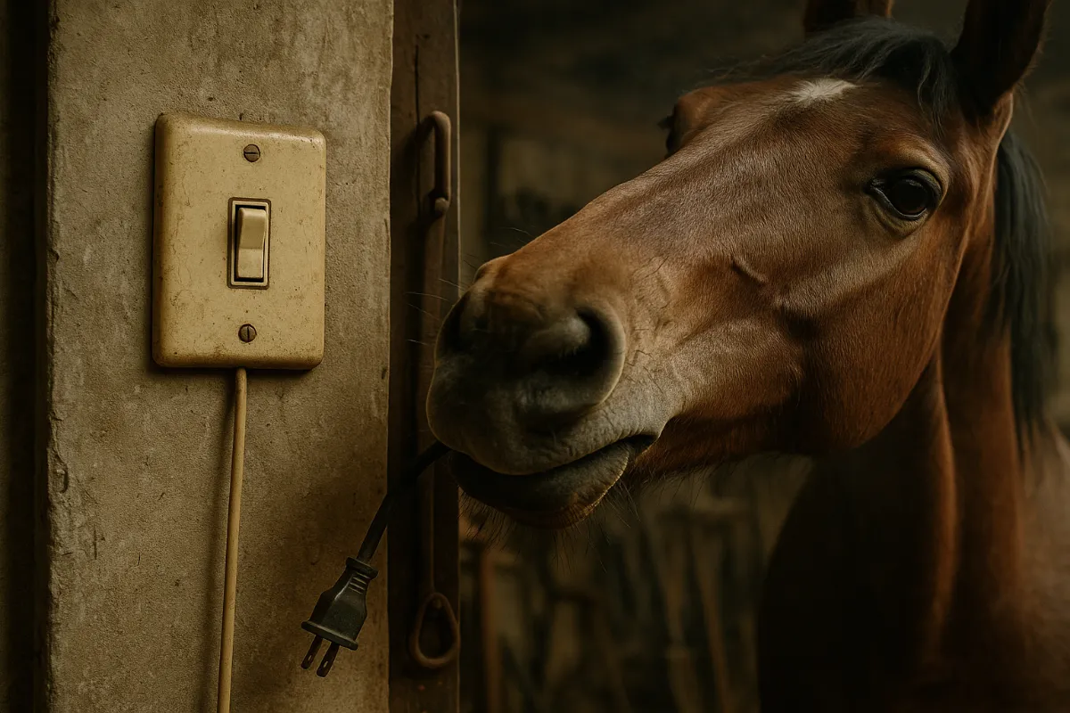 Horse tugs cable loose.