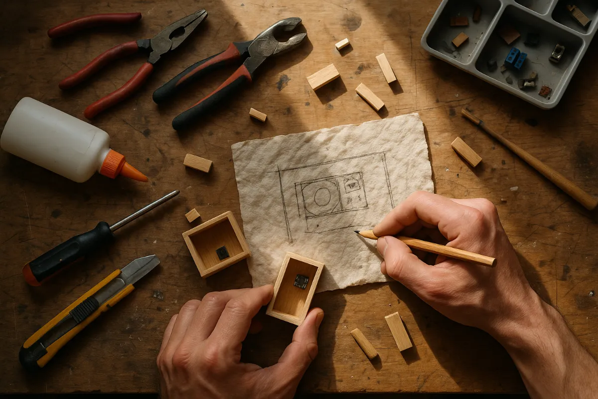 Sketching prototypes on a desk.
