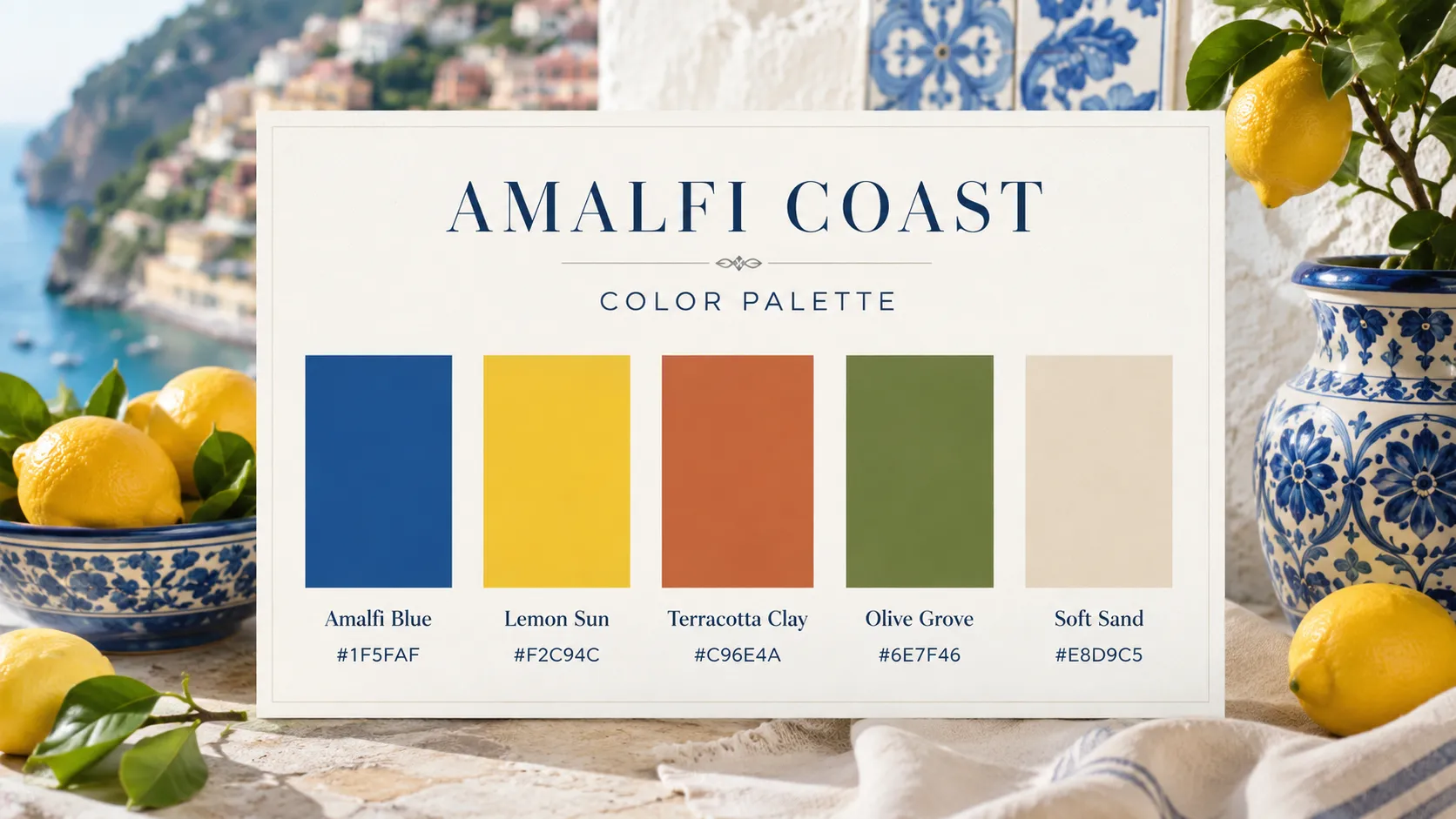 A 5-colour swatch inspired by the Amalfi coast.