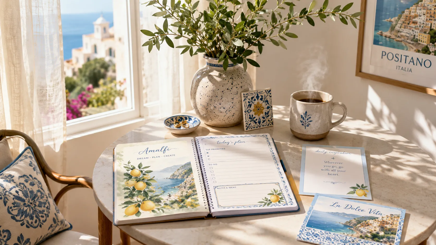 Flat lay of an Amalfi printable planner page.